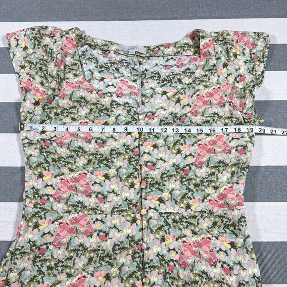 Loft Floral V-Neck Button Closure Midi Dress Short Sleeve 100% Rayon A line L - Picture 5 of 11